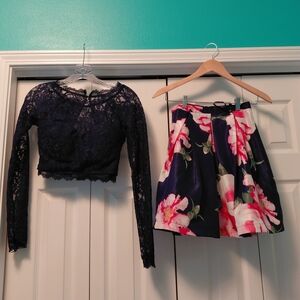 Sequin Hearts Navy and Pink Floral Dress